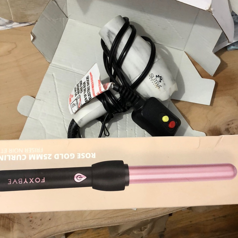 Foxtbae rose gold curling wand and sutra beauty travel blow dryer